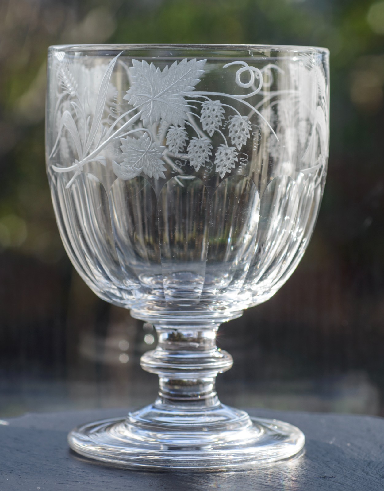 Antique Georgian-Victorian Large High Quality Rummer Glass Hops & Barley Etching