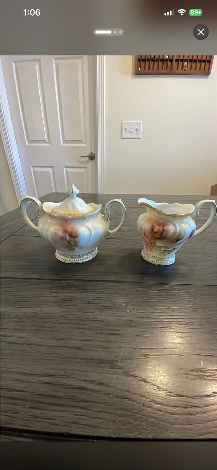 R.S. Prussia Vintage Creamer Sugar Bowl Pair Floral Pattern