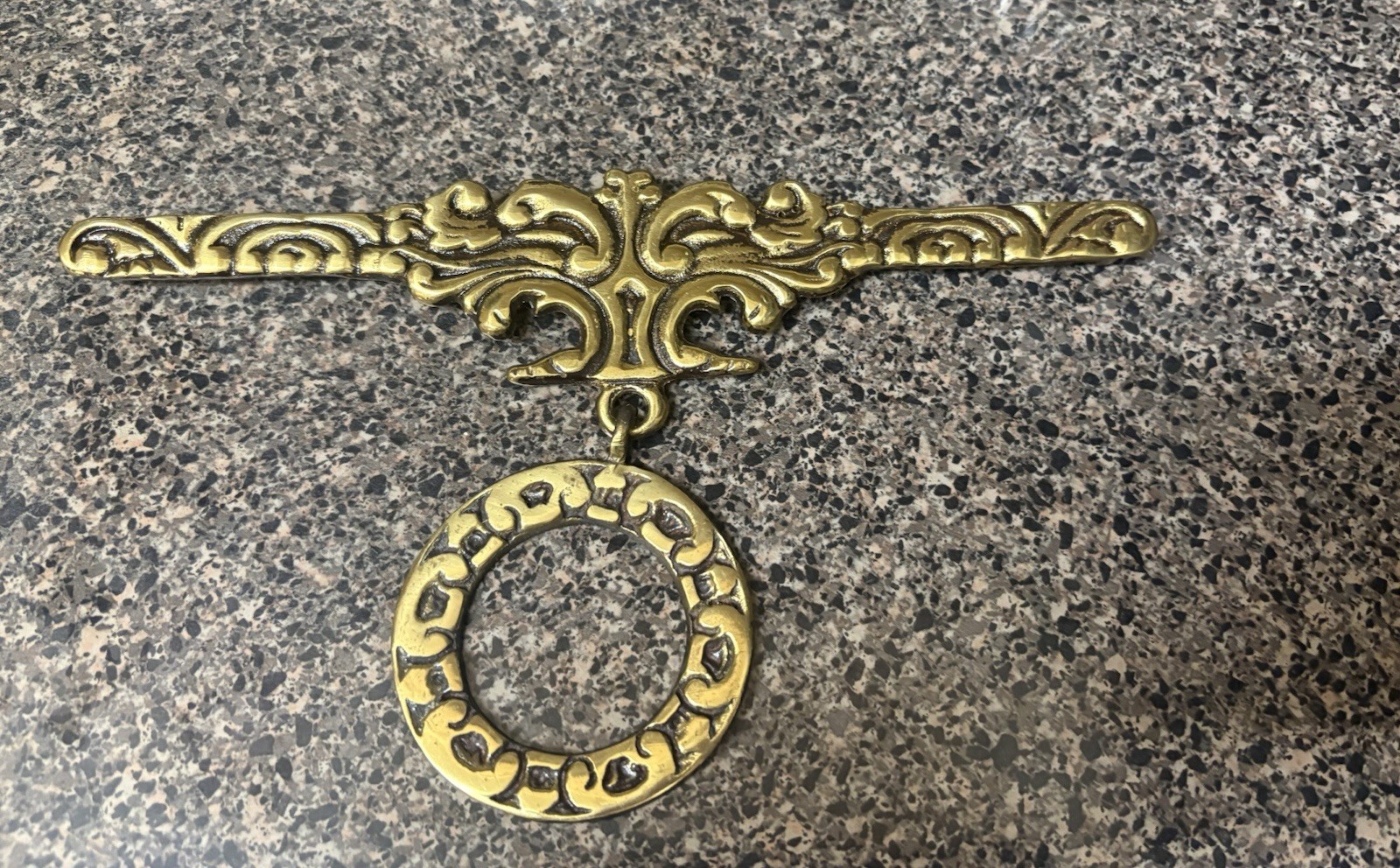 Single bell pull hanger Brass needlecraft framel hardware pediment topper 10″