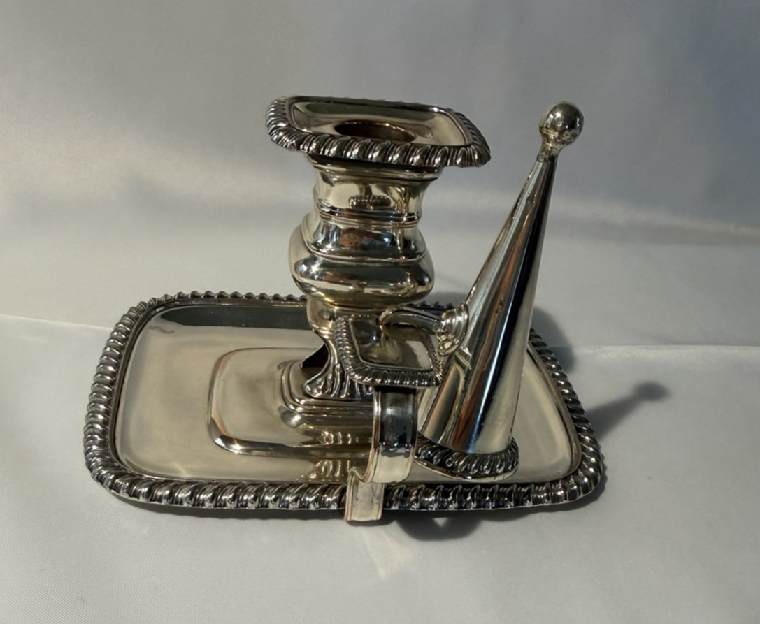 Chamber Stick with Snuffer Rectangle Silver-Plate on Copper