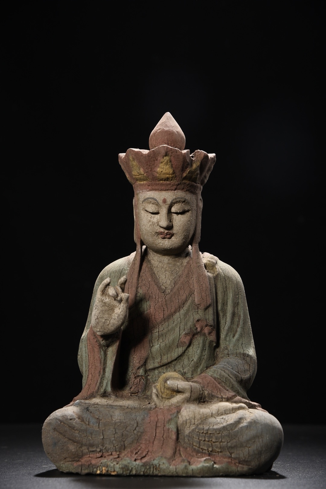 Chinese Antique Old Wood Carving Kwan-yin Statue Painted Sculpture Buddha Statue