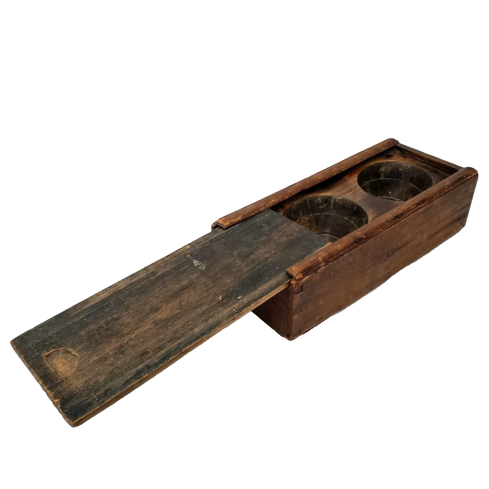 Primitive Hand Carved Wooden Sugar Mold Sliding Lid Dovetailed Box