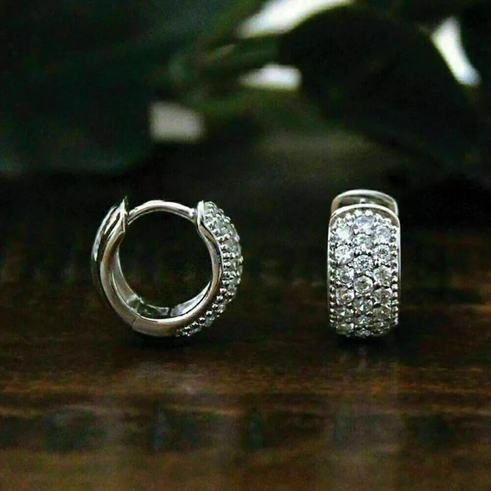 1.38Ct Lab-Created Diamond Women’s Huggie Hoop Earrings in 14K White Gold Plated