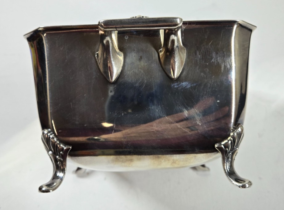 Antique Meriden Silver Plate Co #650 Footed Nut Bowl Square Handled Dish
