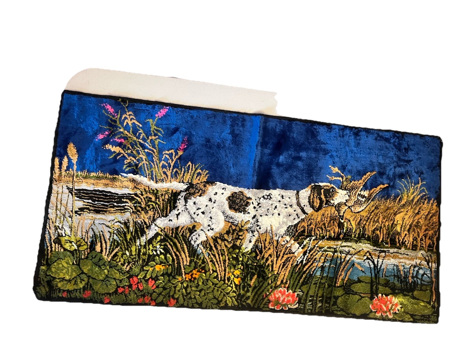 Vintage Wall Hanging Tapestry – Duck Hunting English Setter MCM Hunting Cabin