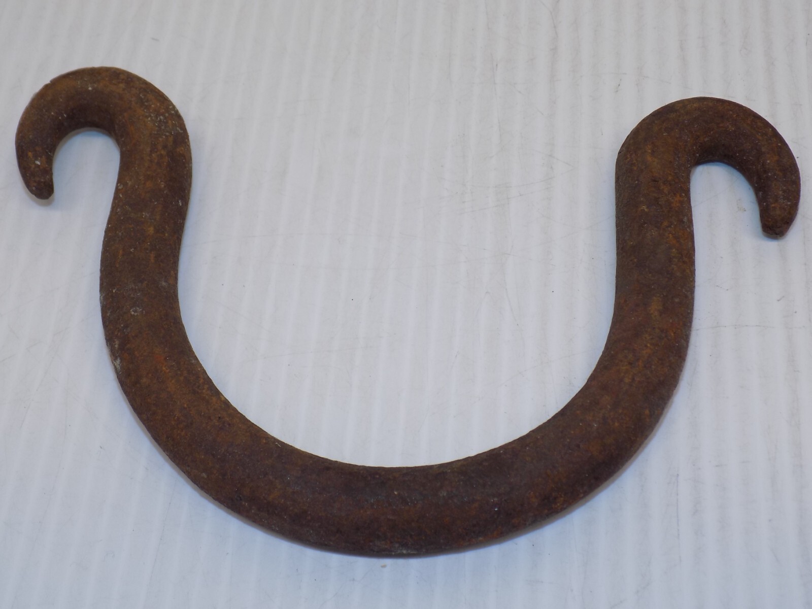 3 ANTIQUE PRIMITIVE BLACKSMITH FORGED RUSTY WROUGHT IRON SHAPED Clamp, Hook & ??
