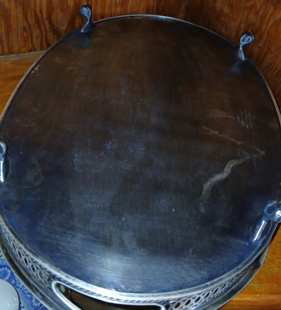 Antique Sheffield Large Oval Rococo Claw Feet Silverplated Serving Tray Platter