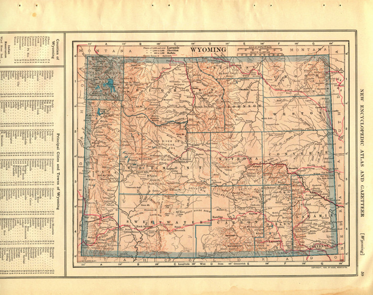 1909 Vintage Map “Wyoming” Color Original From Collier Atlas