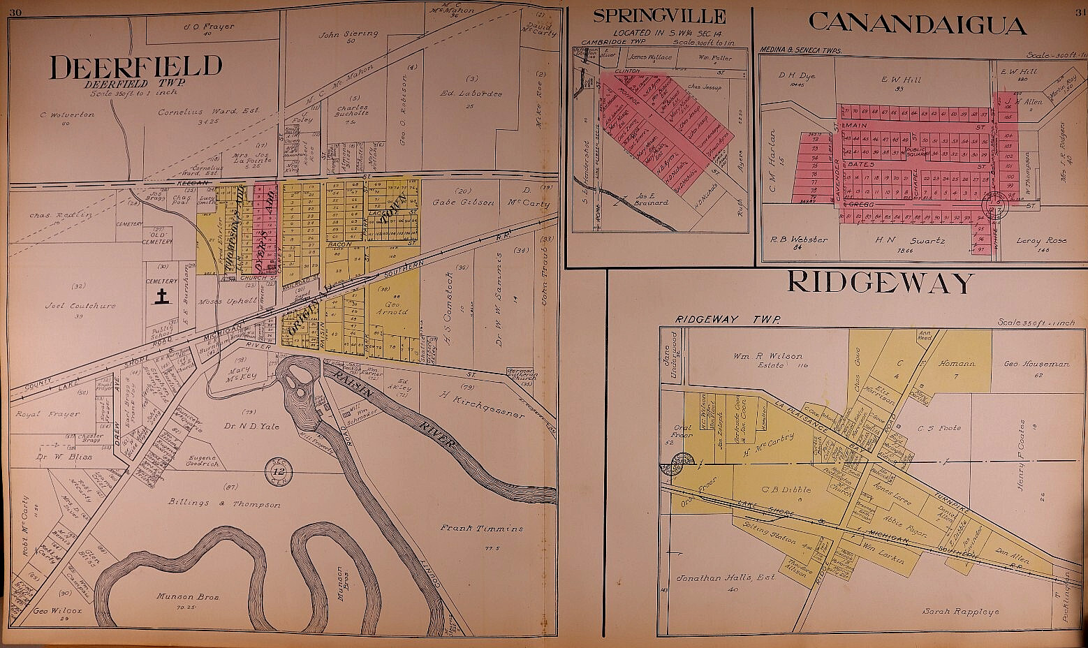1916 Plat Map ~ DEERFIELD – RIDGEWAY, LENAWEE Co., MICHIGAN ~ (17×27)-#31