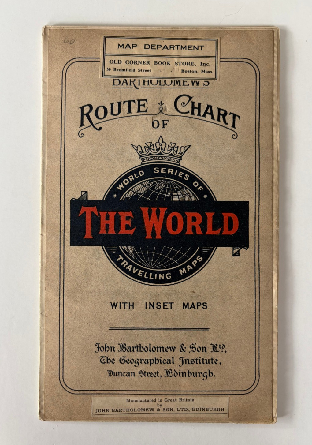 c.1920 Bartholomews Route Chart of the World Folding Map Edinburgh
