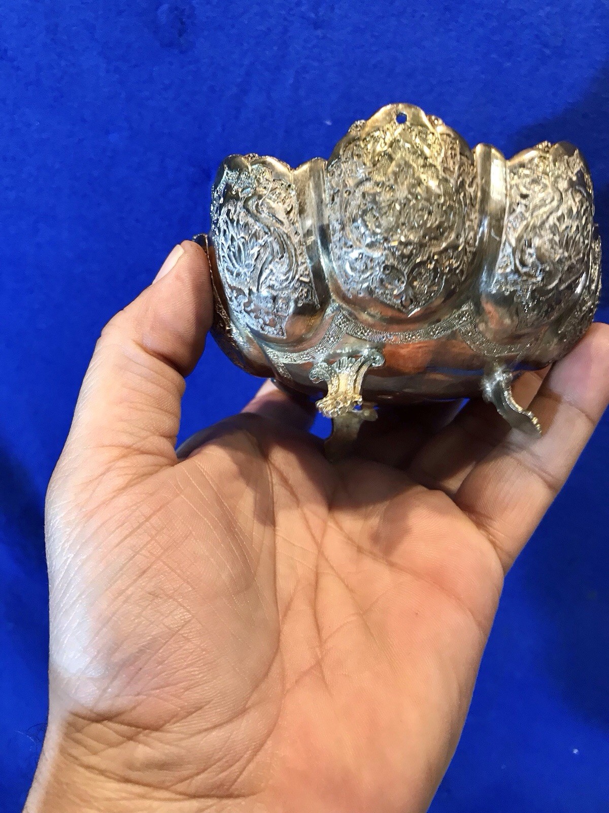 Vintage Hand Engraved Middle Eastern Bowl,84 SOLID Silver 122.79 grams