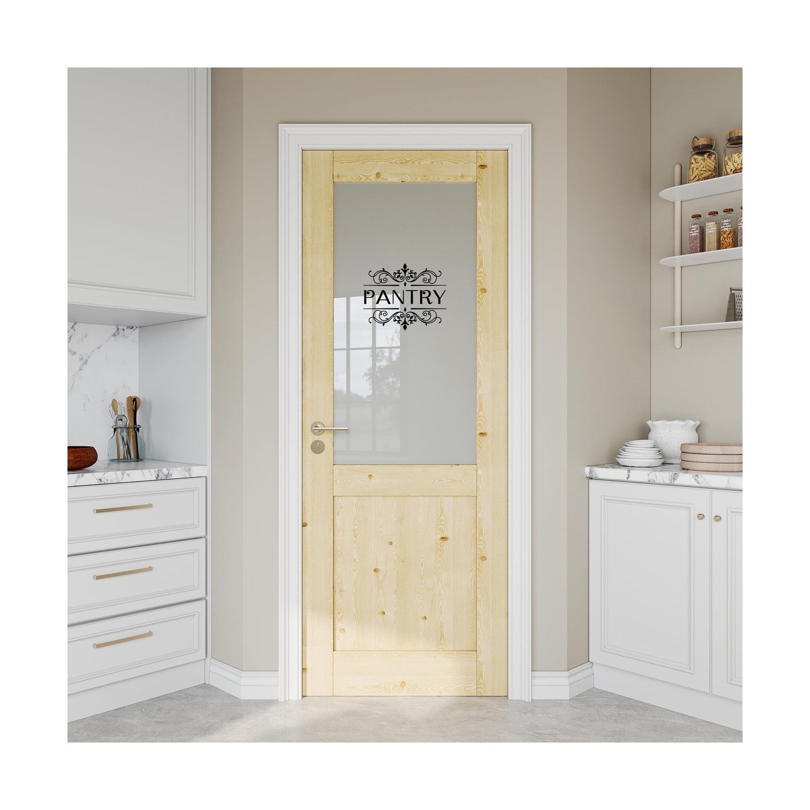 30″ x 80″ Glass Pantry Door, Wood Doors with Half Lite Frosted Glass, as Fren…