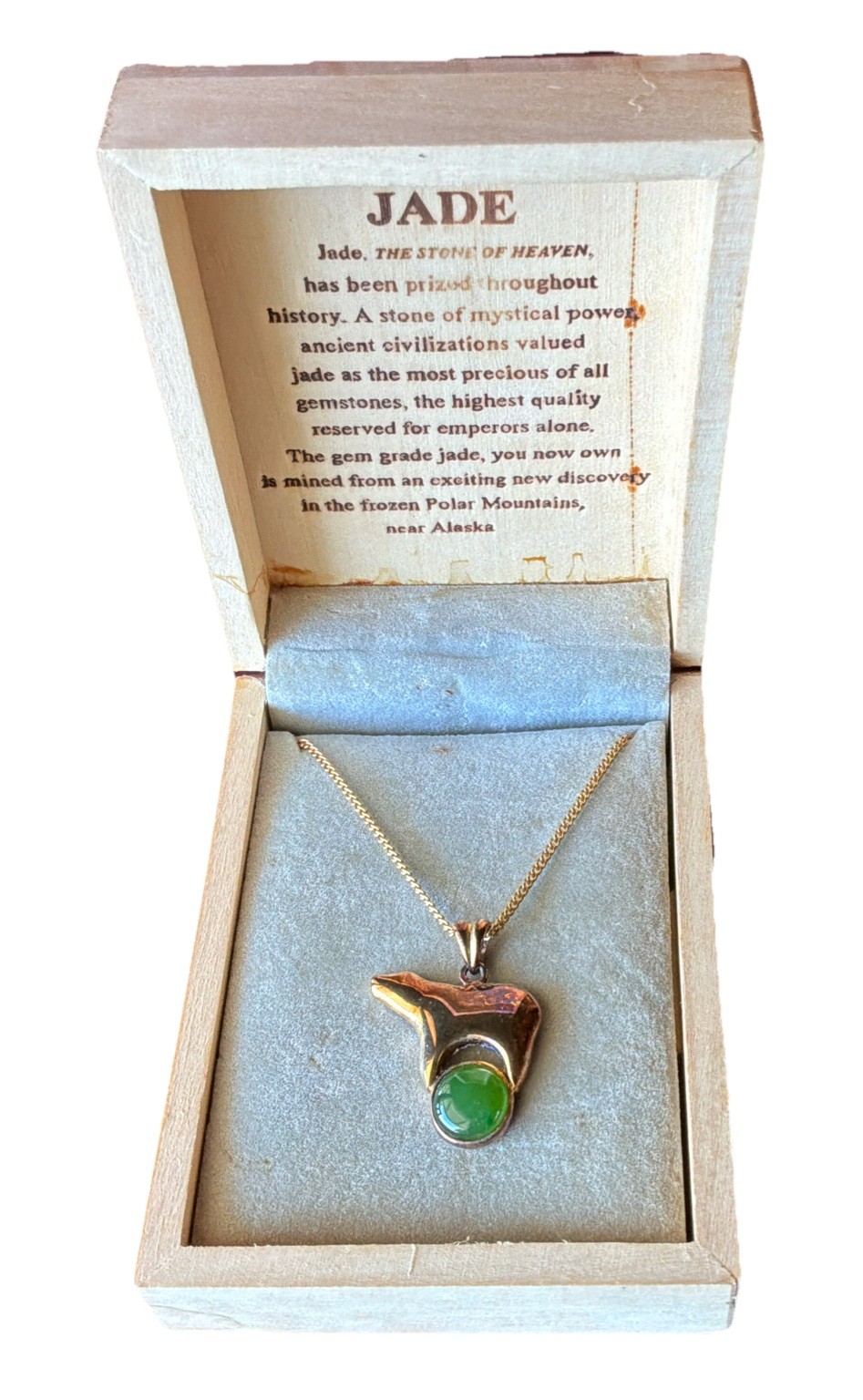 Gold Tone Polar Bear With Jade Stone Pendant Necklace
