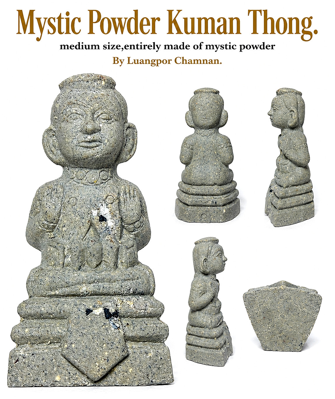 Mystic Powder Kuman Thong medium size7cm. By LP Chamnan wealth fulfilling wishes