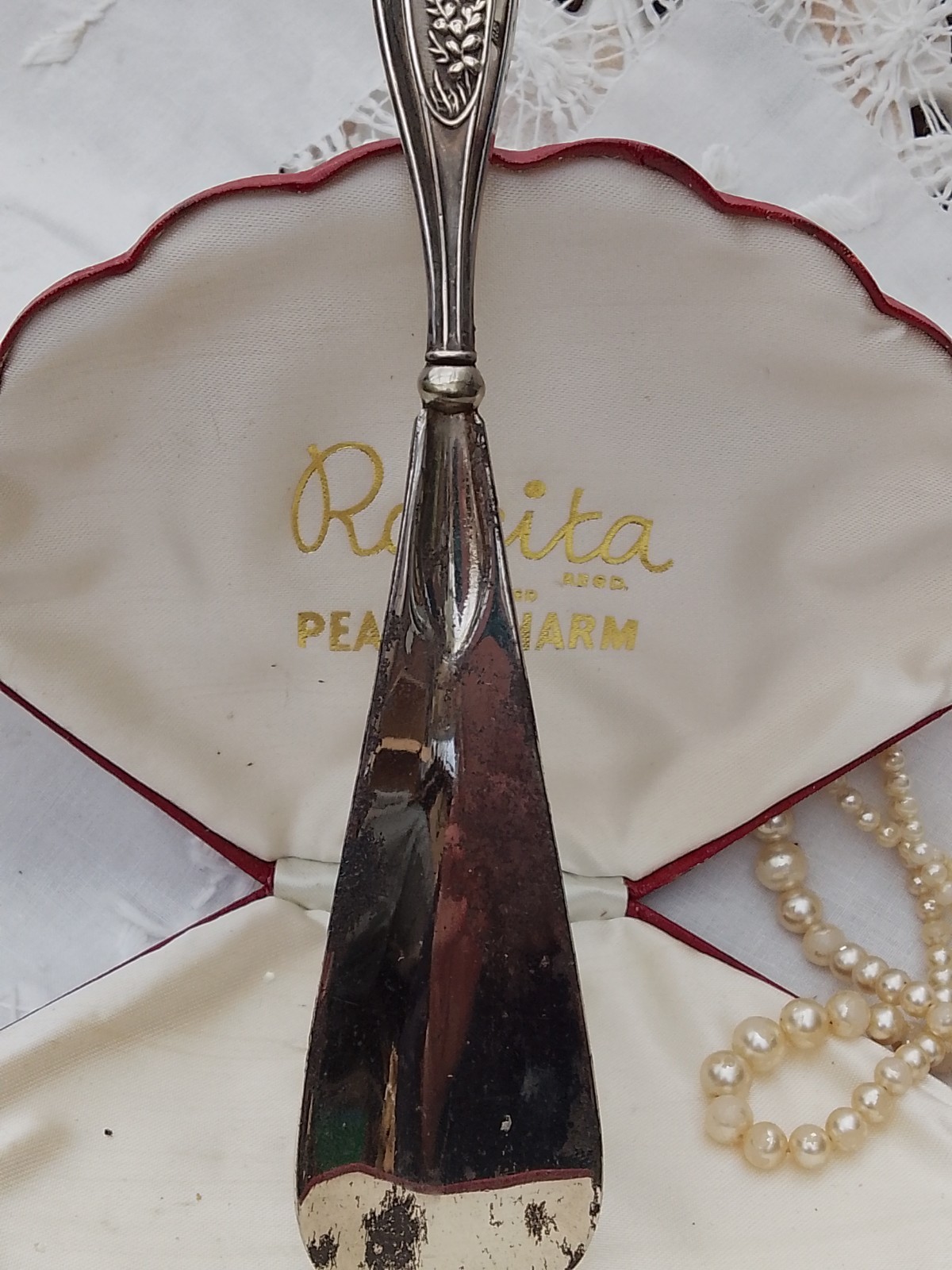 Art Nouveau 1909 Birmingham Silver Handled Steel Shoe Horn Butterfly Flowers