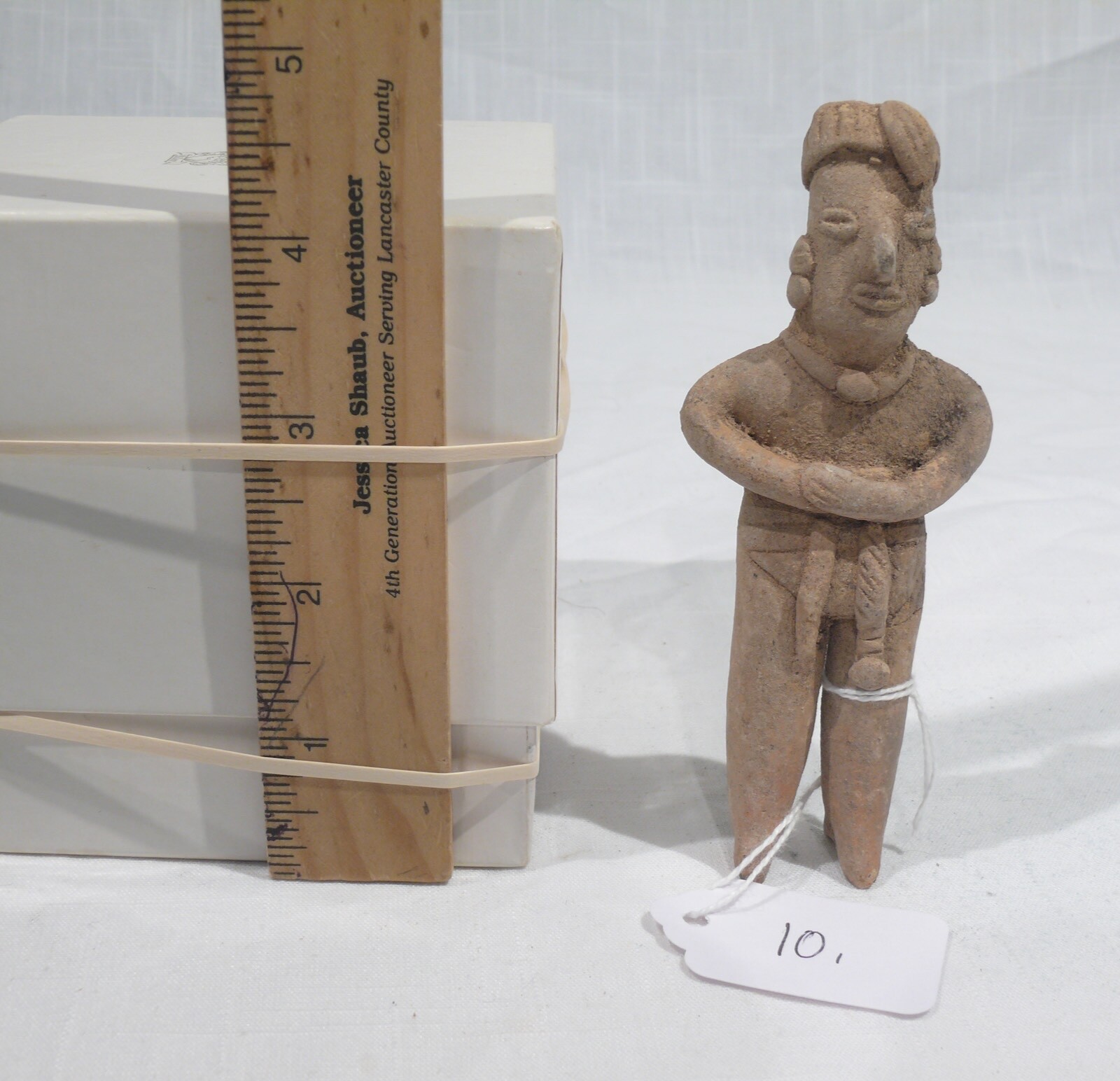 ORIGINAL ANCIENT PRE-COLUMBIAN POTTERY FIGURE 4 7/8 in. x 1 7/8 in., #11,640.