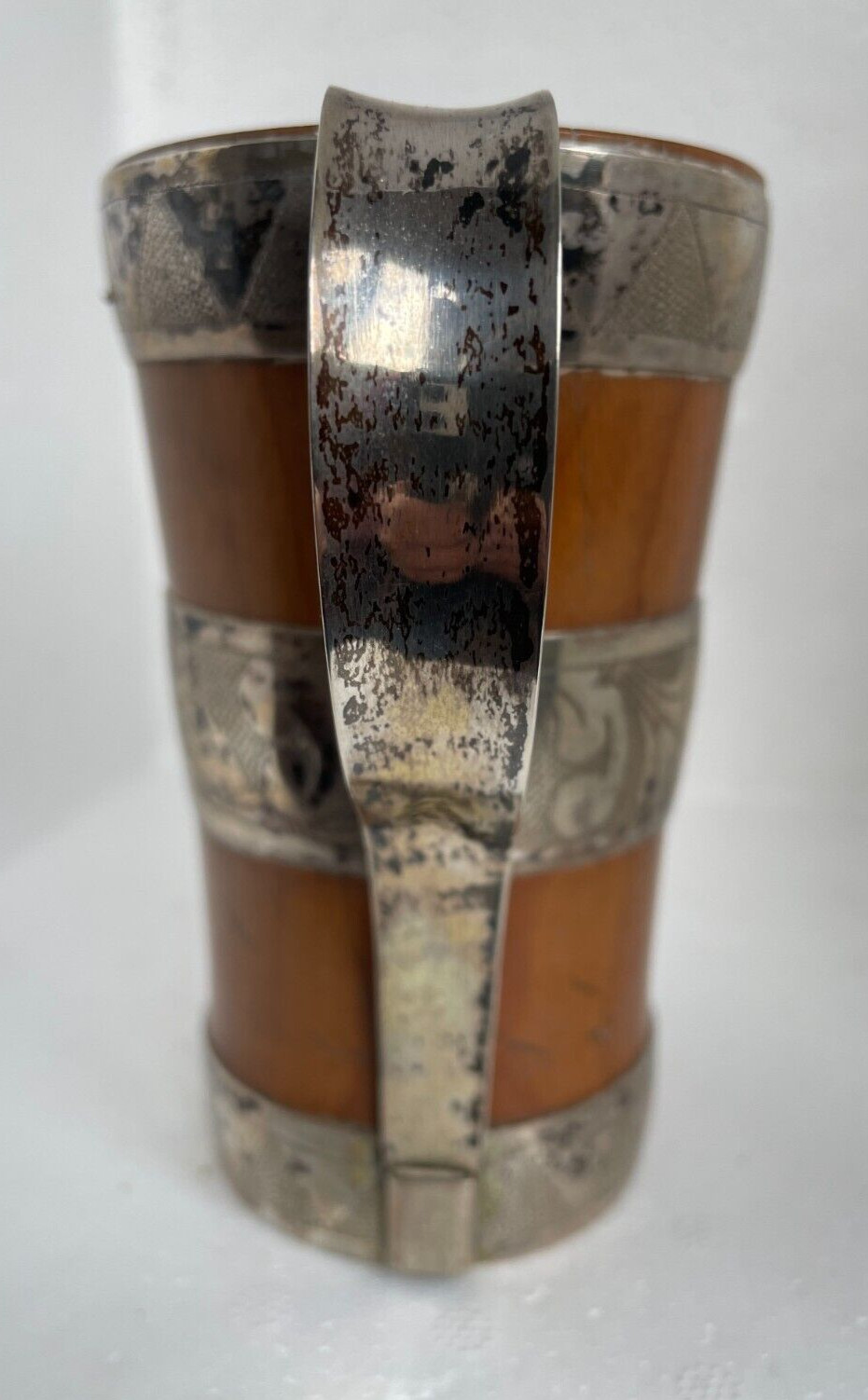 antique woodenware treen & white metal beaker of unknown origin reenactment etc