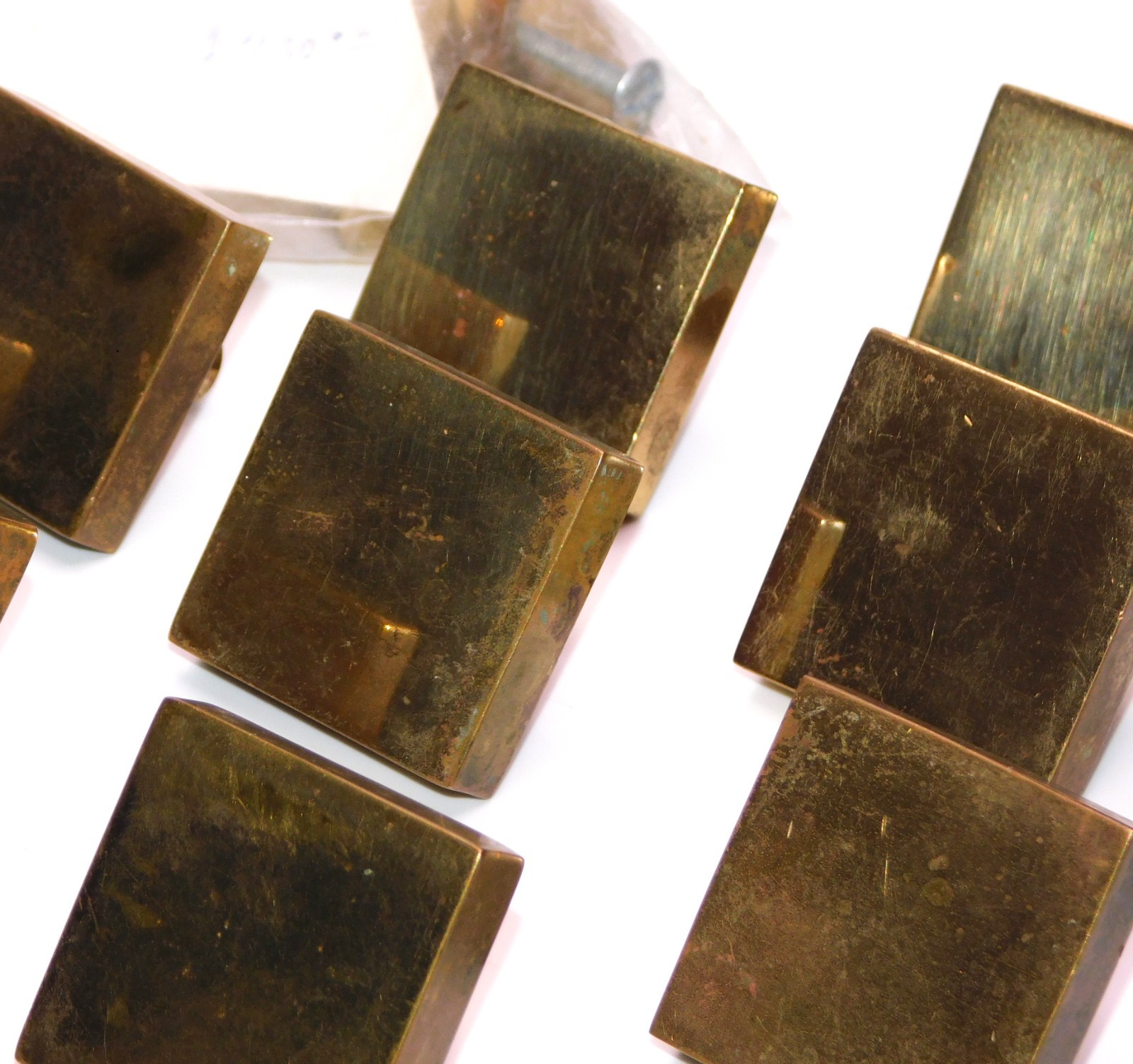 Set of 8 Vintage Drawer Pulls Knobs Brass Plated Iron Mueller-Kaiser Plating Co
