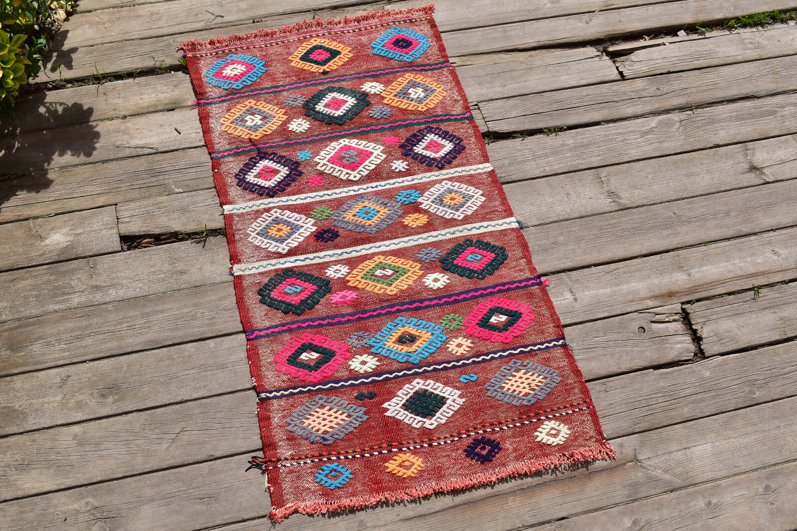 Turkish Kilim Rug 18”x35” Hand Woven Sivas Mini Cicim Kilim 46x90cm Chair Rug