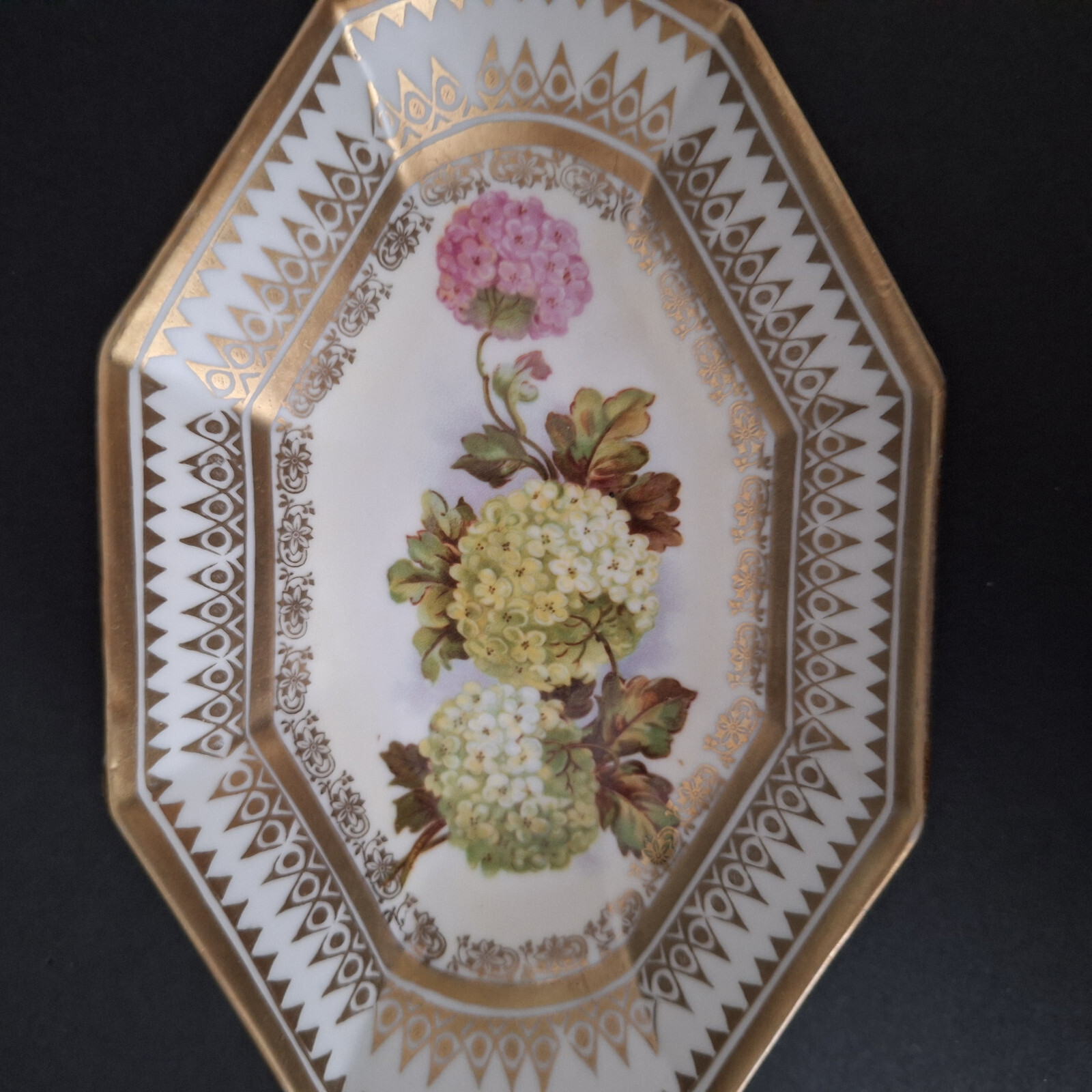 C S Prussia Dish/Tray Trinket Hydrangeas Antique Carl Schlegelmilch no. 411/38