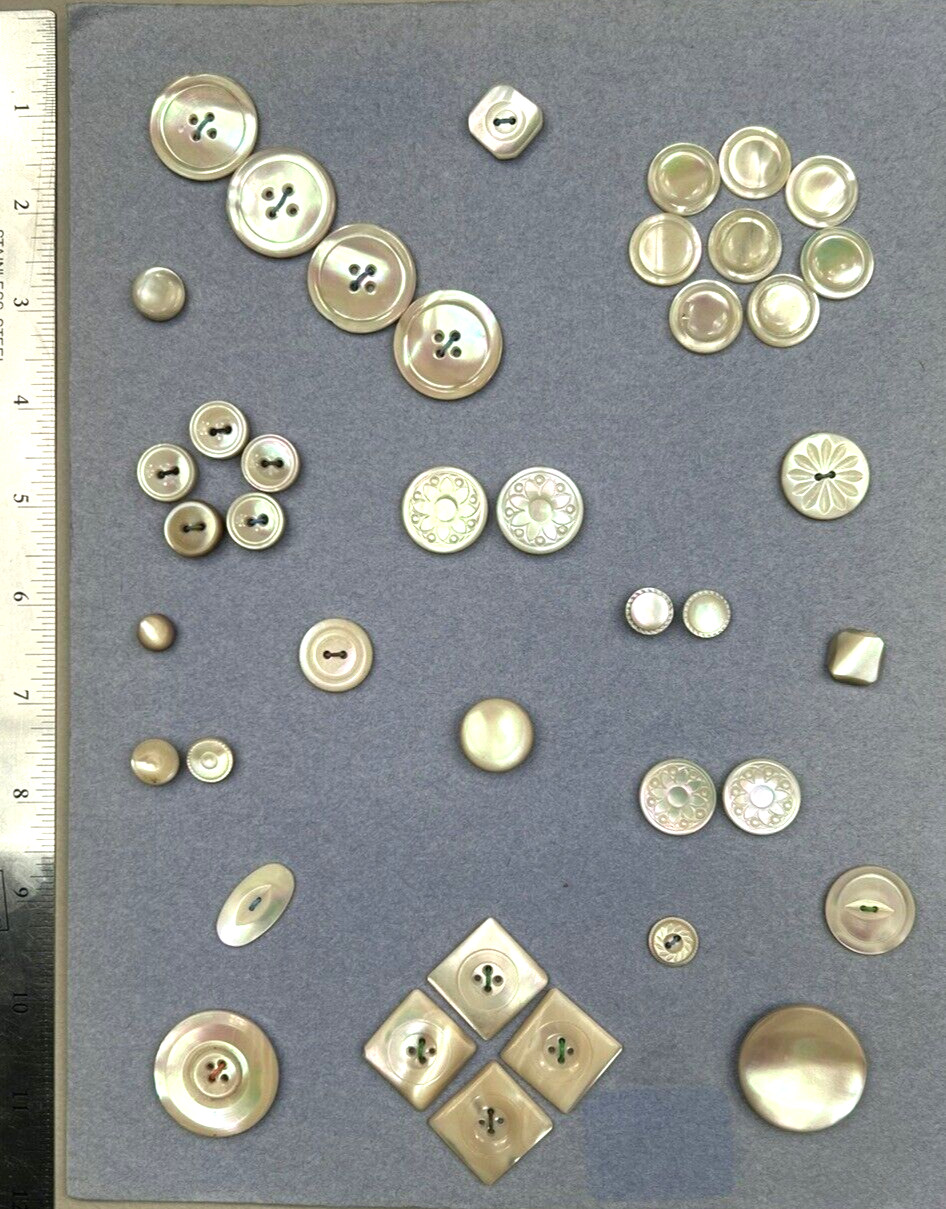 41 Antique Shell Mother Of Pearl Decorative Fancy Sewing Buttons No Chips Nice