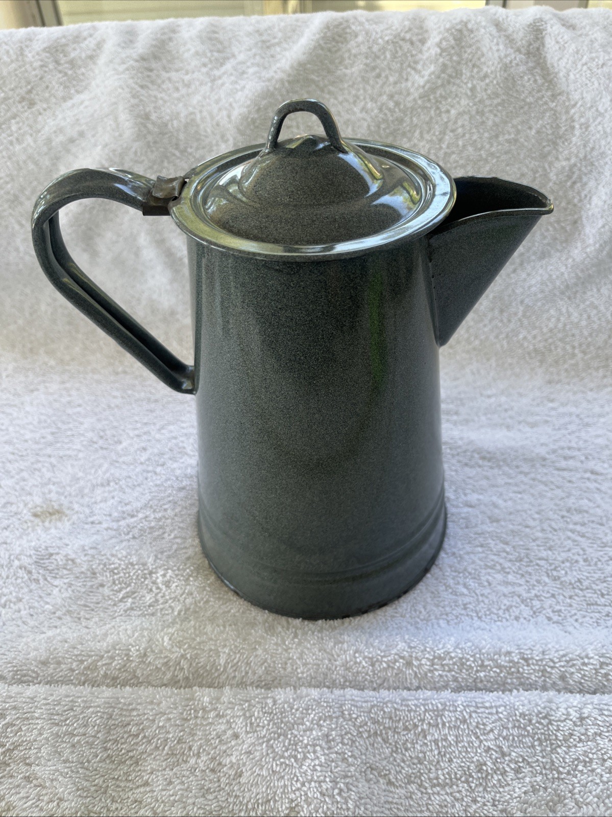 Antique Gray Moore Enameling & Mfg Co Glasstex Enamelware Coffee Pot 009