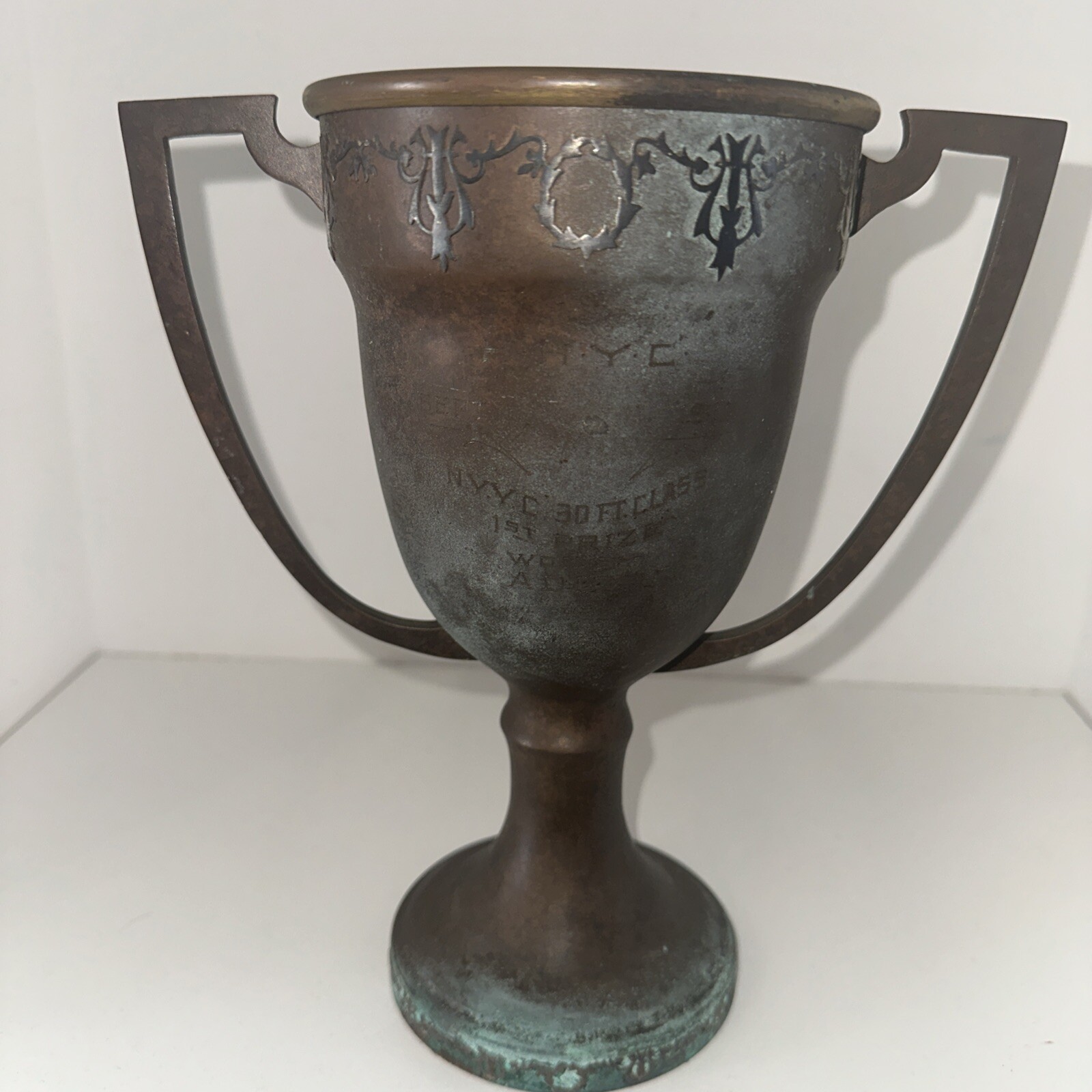 Antique Otto Heintz Trophy Vase 9.5” h 1-st Prize Sterling on Bronze Sep 13 1919