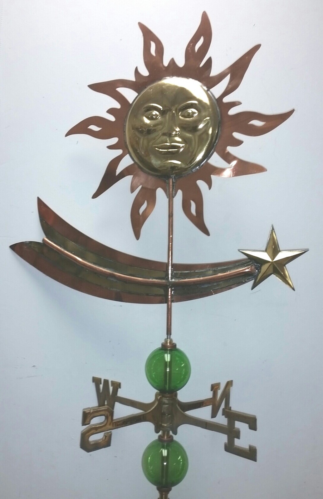 Beautiful UNIQUE COPPER SUN & SHOOTING STAR weathervane, COMPLETE SETUP + mount