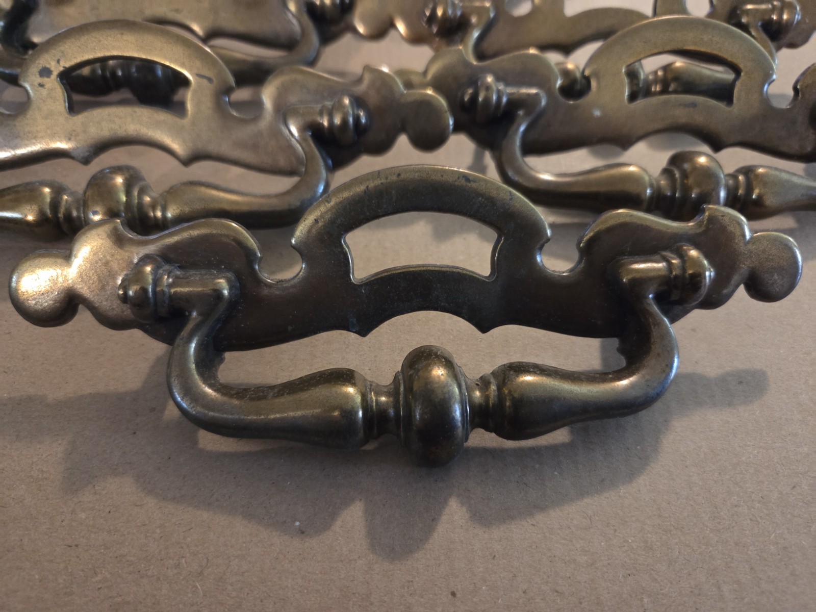 6pc Large Brass fixed bail Drawer Pull R245-0 Vtg 7.25″W x 2 3/8″high 4.25 ctr