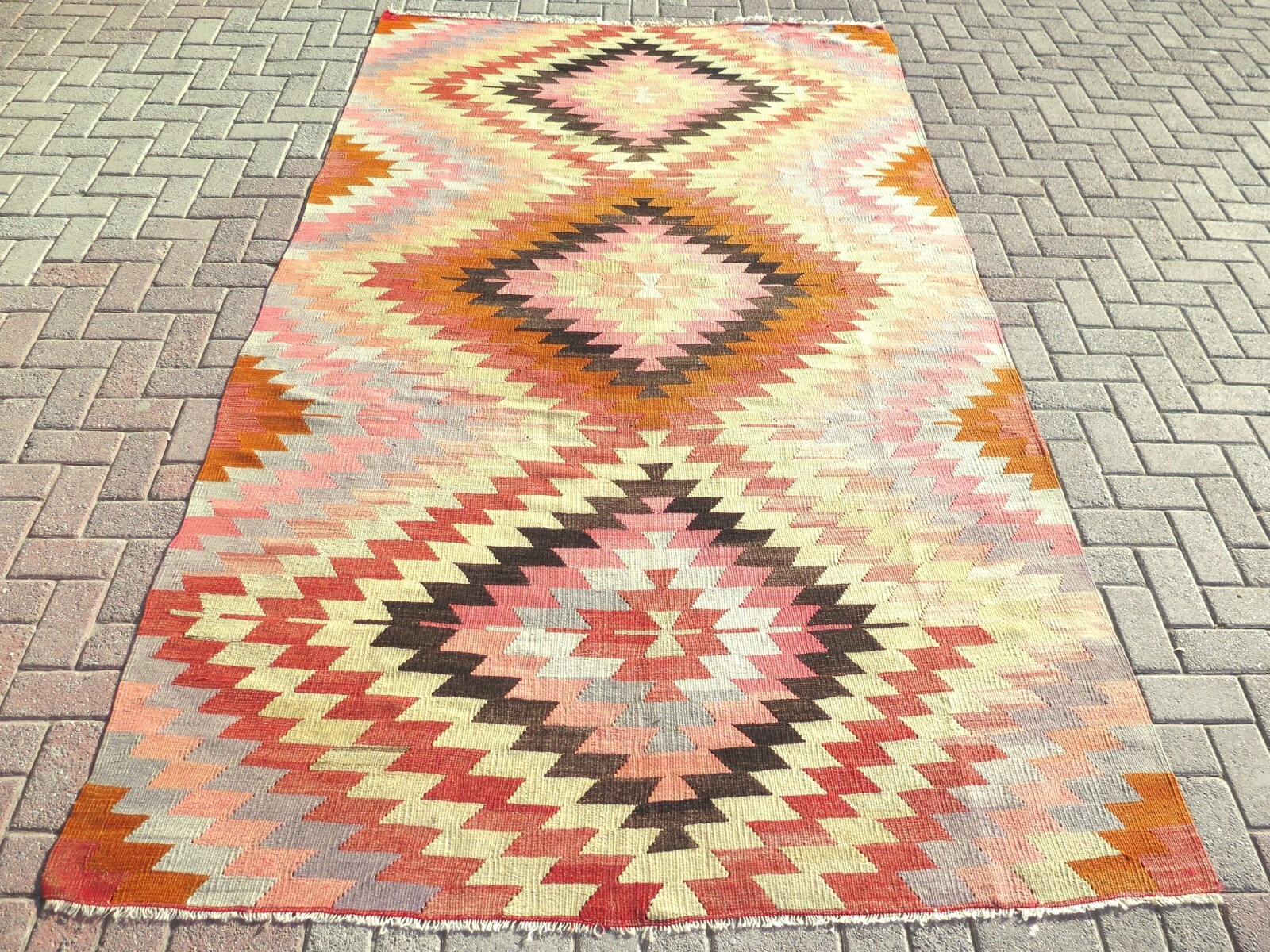 Boho Turkish Vintage Wool Rug Classic Kilim Handmade Floor Large Carpet 72″x121″