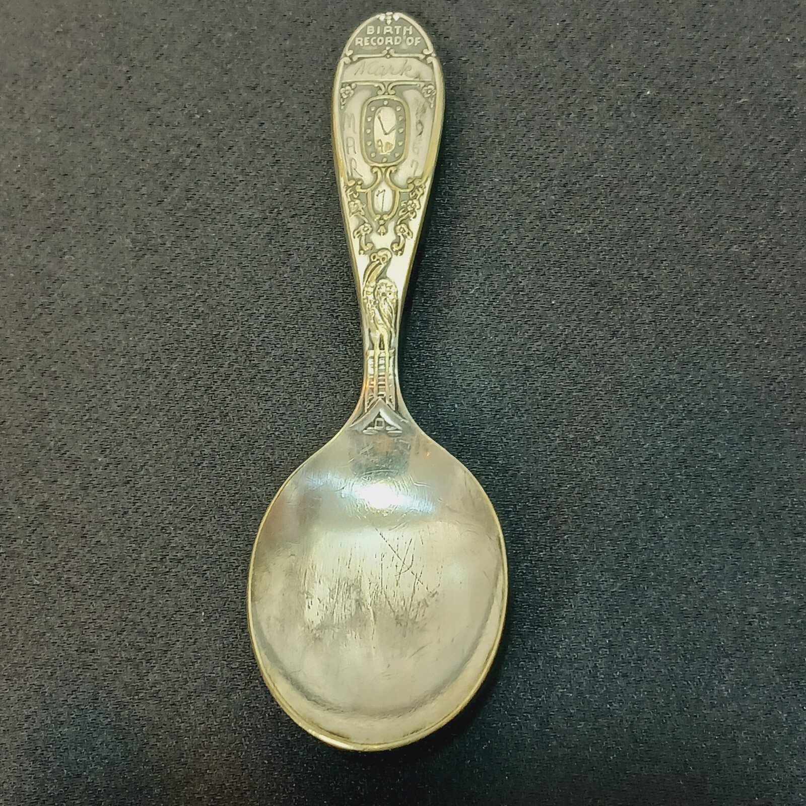 Birth Record Baby Spoon Silverplate Wm Rogers International Silver “MARK” 1967