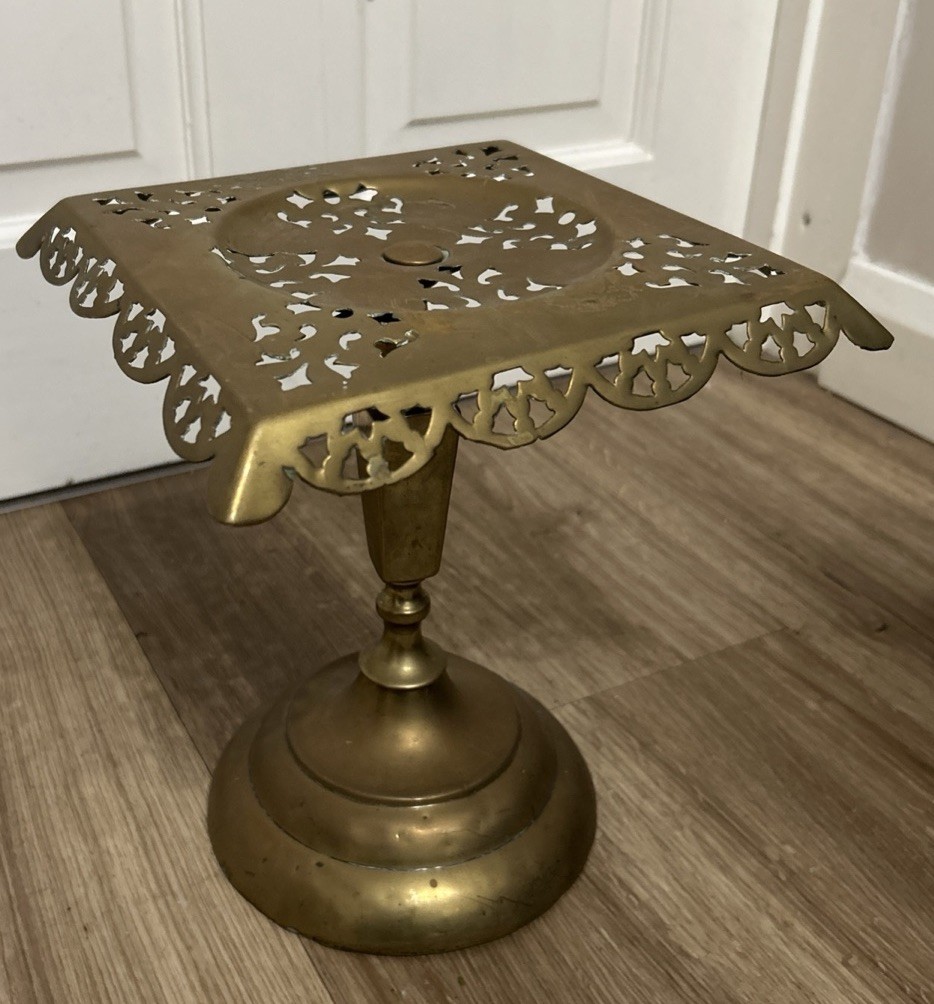 Antique Brass Square Trivet Kettle Pots Stand Pedestal Plant Stand Jardiniere