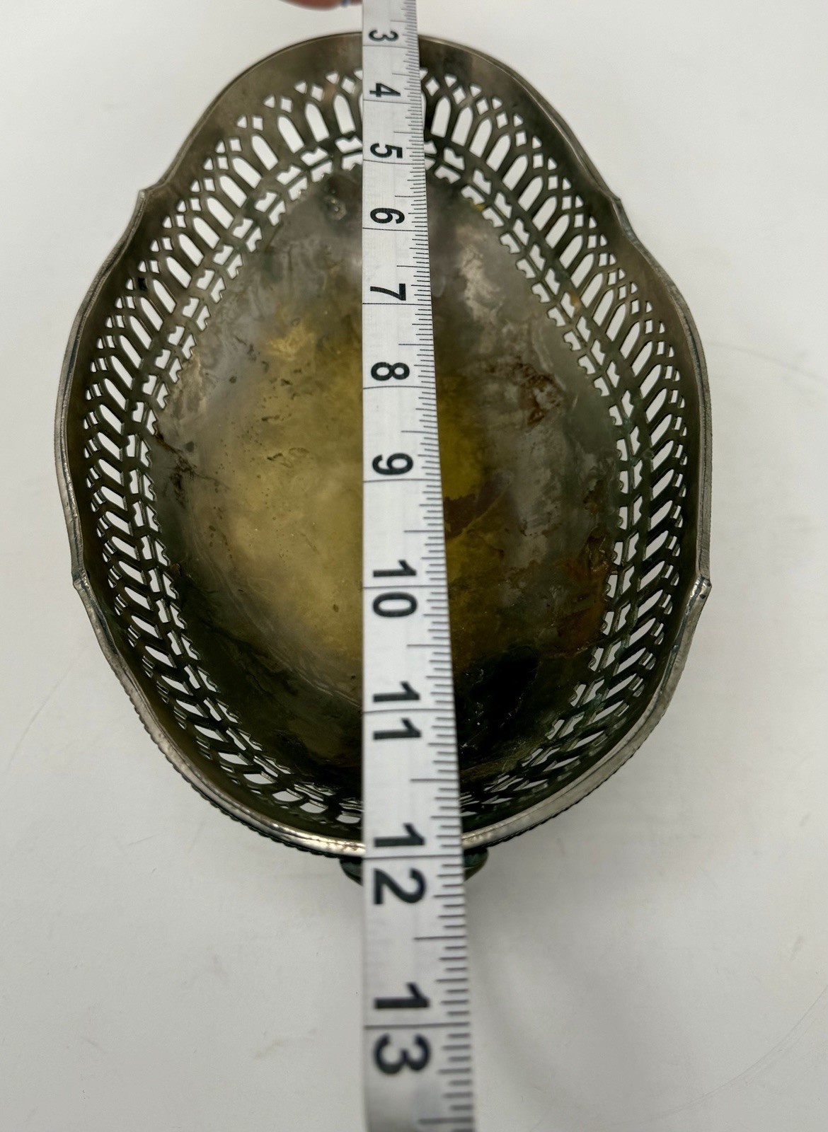 Antique Silverplate Pierced Gallery Oval Footed Bowl with Handles Fruit