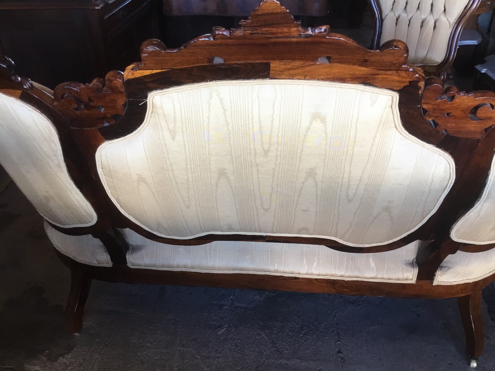 Antique 1860s Victorian Solid Roeswood Mirror Back Sofa and 3 Side Chairs. Wow!