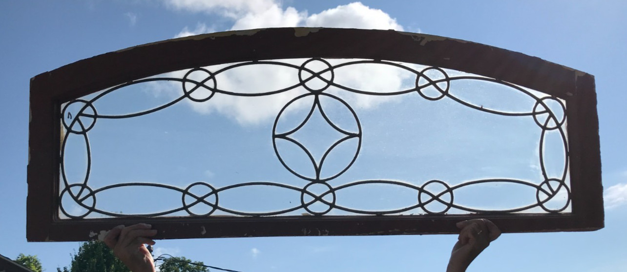 Antique Decorative VTG leaded Glass Door Top 21×57 Transom Window Old 1137-25B