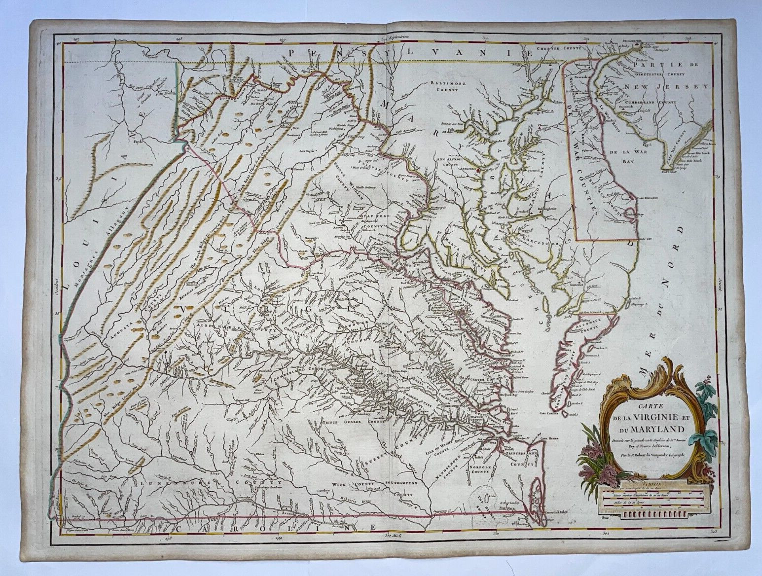 AMERICA VIRGINIA MARYLAND 1793 ROBERT DE VAUGONDY LARGE ANTIQUE MAP
