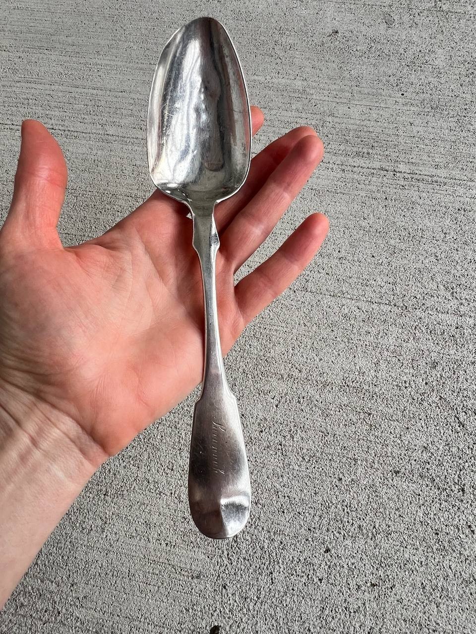 🥄 Antique Coin Silver Serving Spoon by W.M. Kendrick | c. 1840–1860