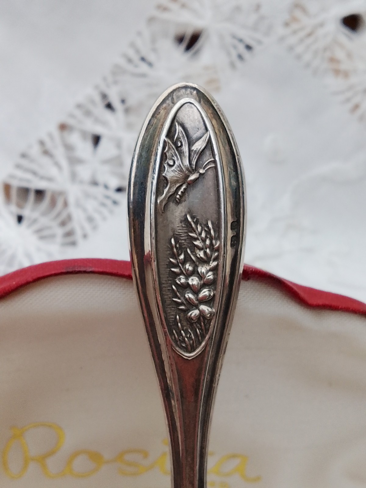 Art Nouveau 1909 Birmingham Silver Handled Steel Shoe Horn Butterfly Flowers