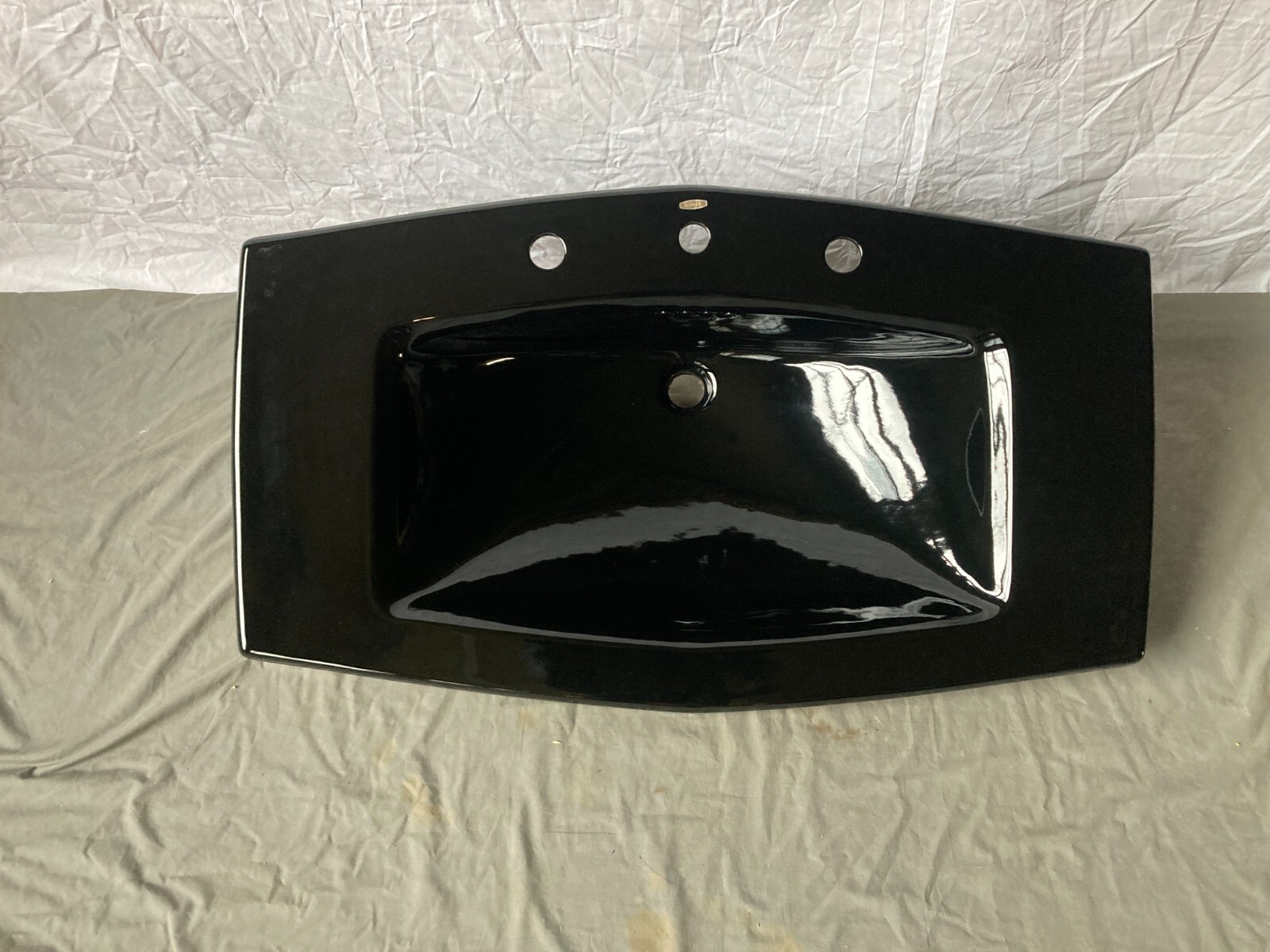 Vtg Ceramic Black 38×22 Self Rimming Drop In Sink NOS Kohler La Gran Old 152-26E