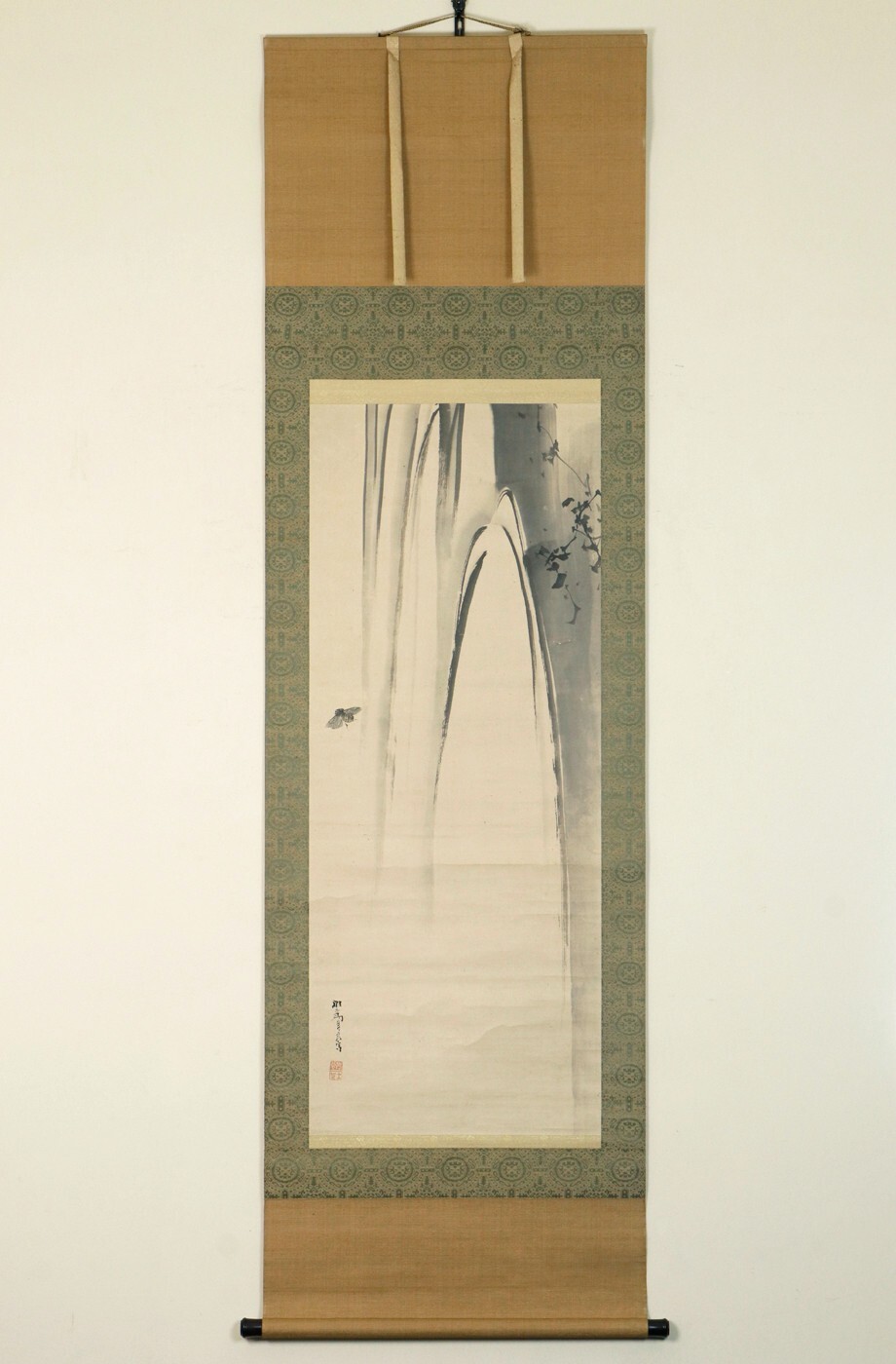 Antique Japanese Scroll “Ganryo / Cicada and waterfall” Late Edo period
