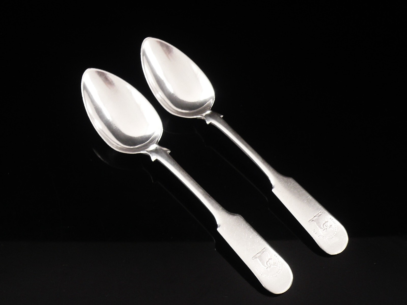 Pair Scottish Provincial Silver Teaspoon, CRESTED, Alex Cameron, DUNDEE c.1820