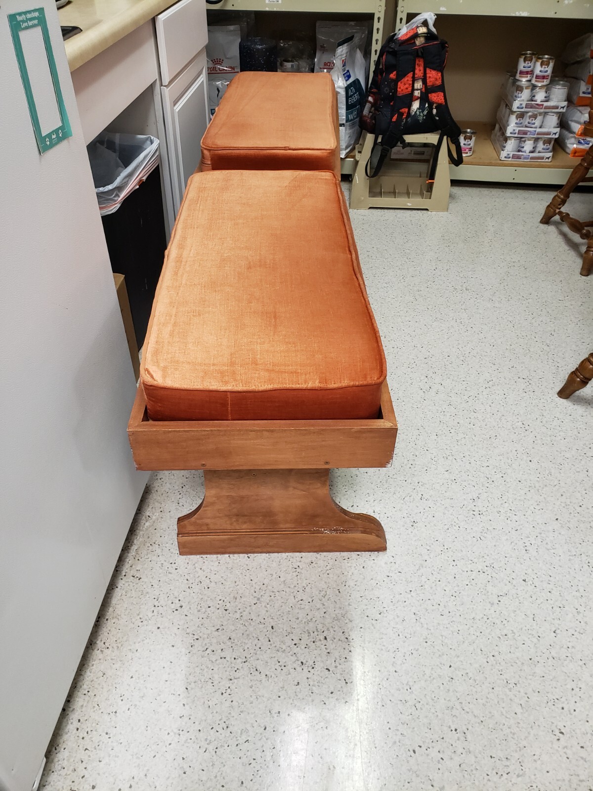 PAIR Of Vintage Orange Velvet & Wood Benches