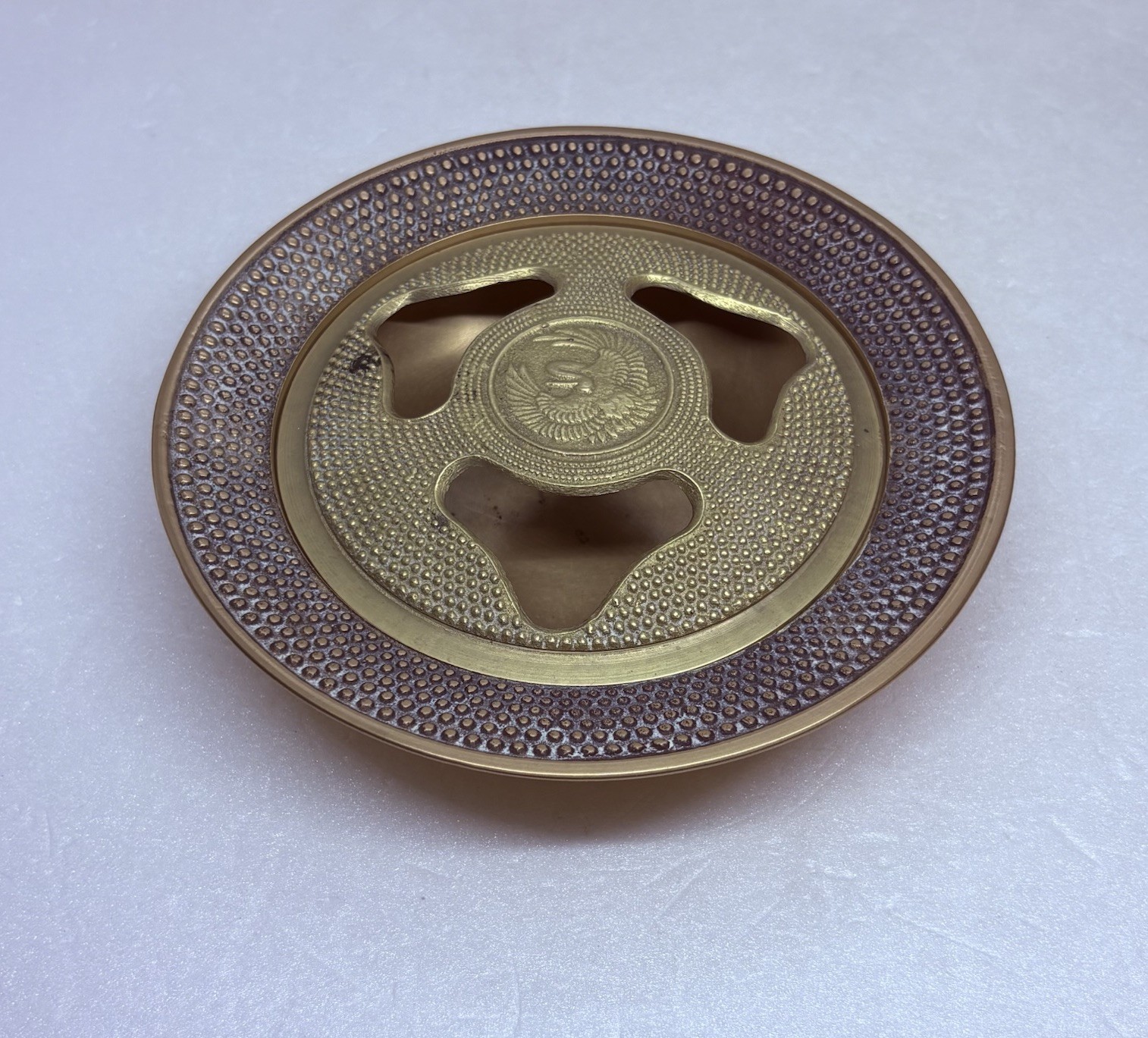 Rare Solid Cast Brass Incense Burner/Holder Swan Emblem Art Decor 6” Korea 36