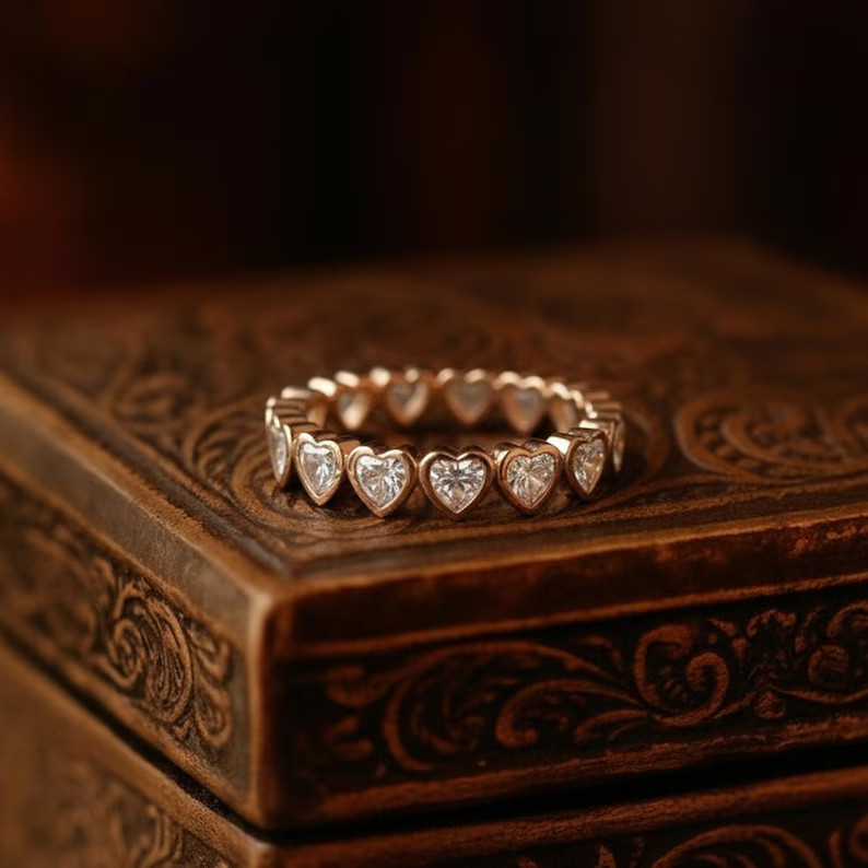 1Ct Heart Cut Lab-Created Diamond Eternity Band Ring 14K Yellow Gold Plated