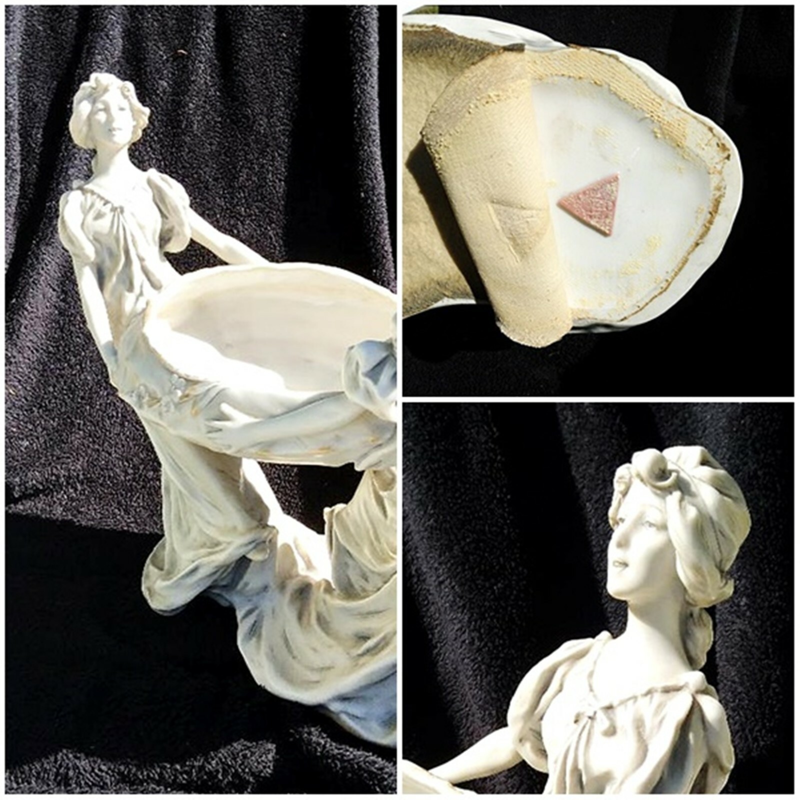 ANTIQUE ROYAL DUX PORCELAIN FIGURES – LG MASTER CENTER BOWL Women w Clam Shell
