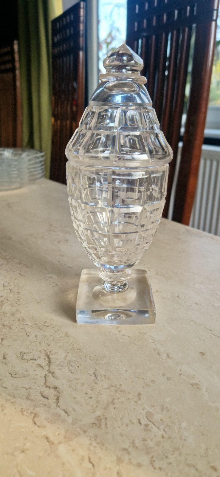 Antique Georgian Regency Anglo-Irish Covered Footed Cut Glass Sweetmeat Urn Jar
