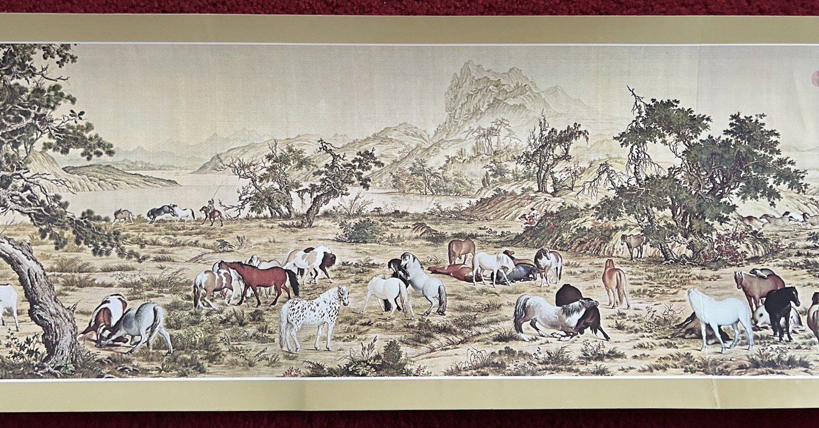 VTG One Hundred Stallions by Lang Shih-Ning (G. Castiglione) 9ft Scroll Replica