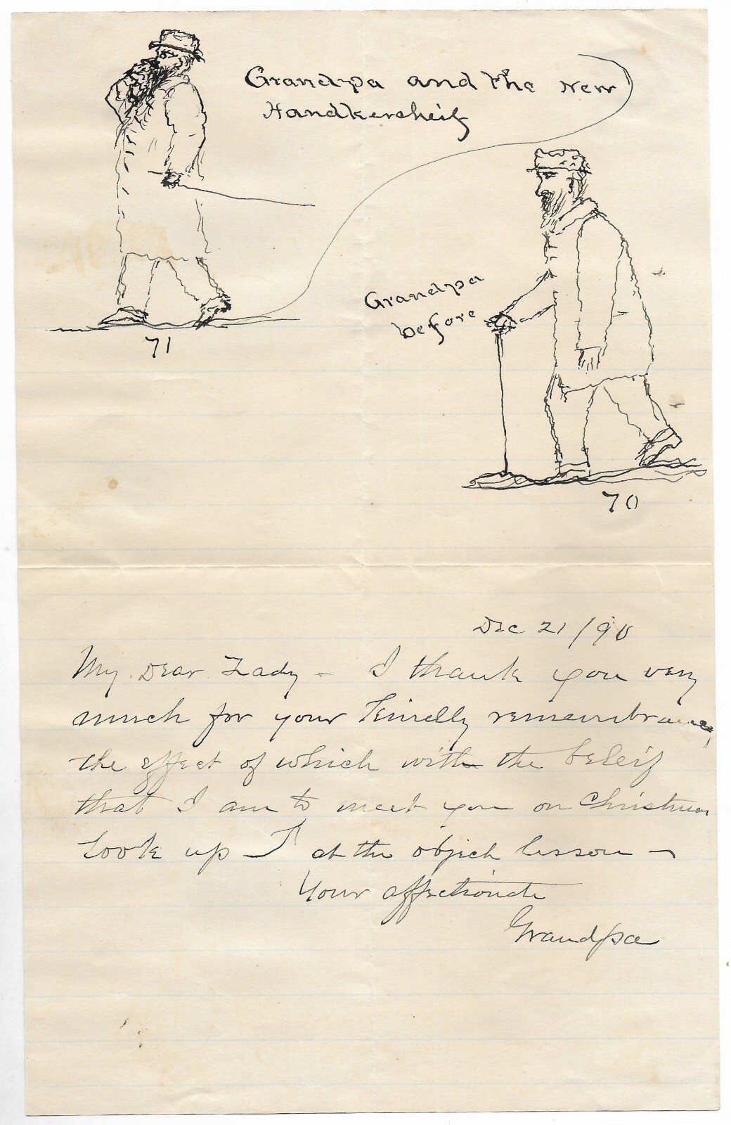 Antique 1890 FOLK ART DRAWING Handwritten Manuscript Letter GRANDPA HUMOR
