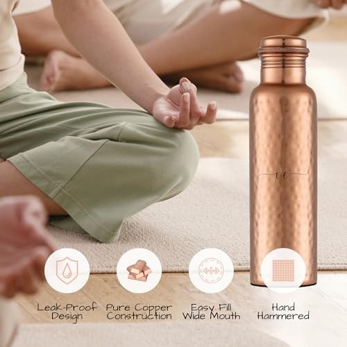 Pure Copper Water Bottle – 32 oz – Handcrafted BPA Free Non-Insulated Jointle…