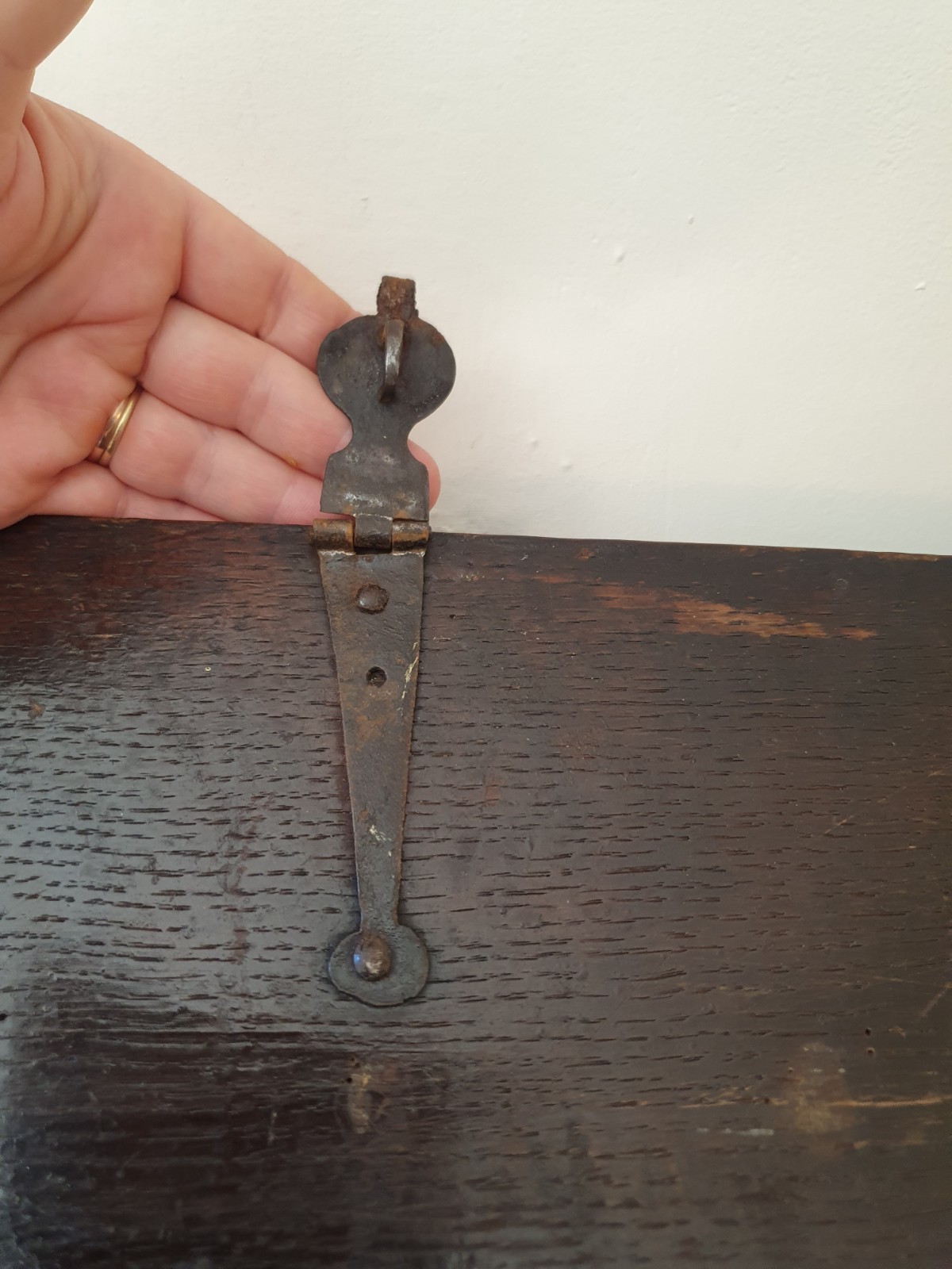 Antique 17th century & later carved oak bible box slope lock & key 3 drawers